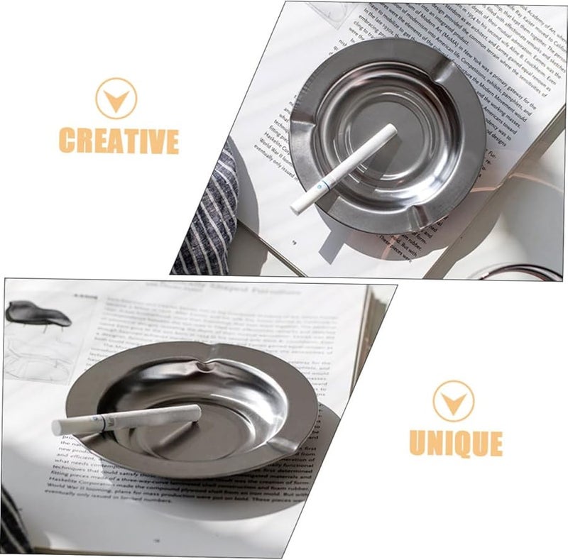 Cabilock 10Pcs Stainless Steel Ashtray with Windproof Lid for Indoor Outdoor Use - Image 3